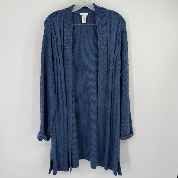 J.Jill Womens Blue Open Cable Knit Cardigan sweater size large cotton blend - Picture 6 of 12